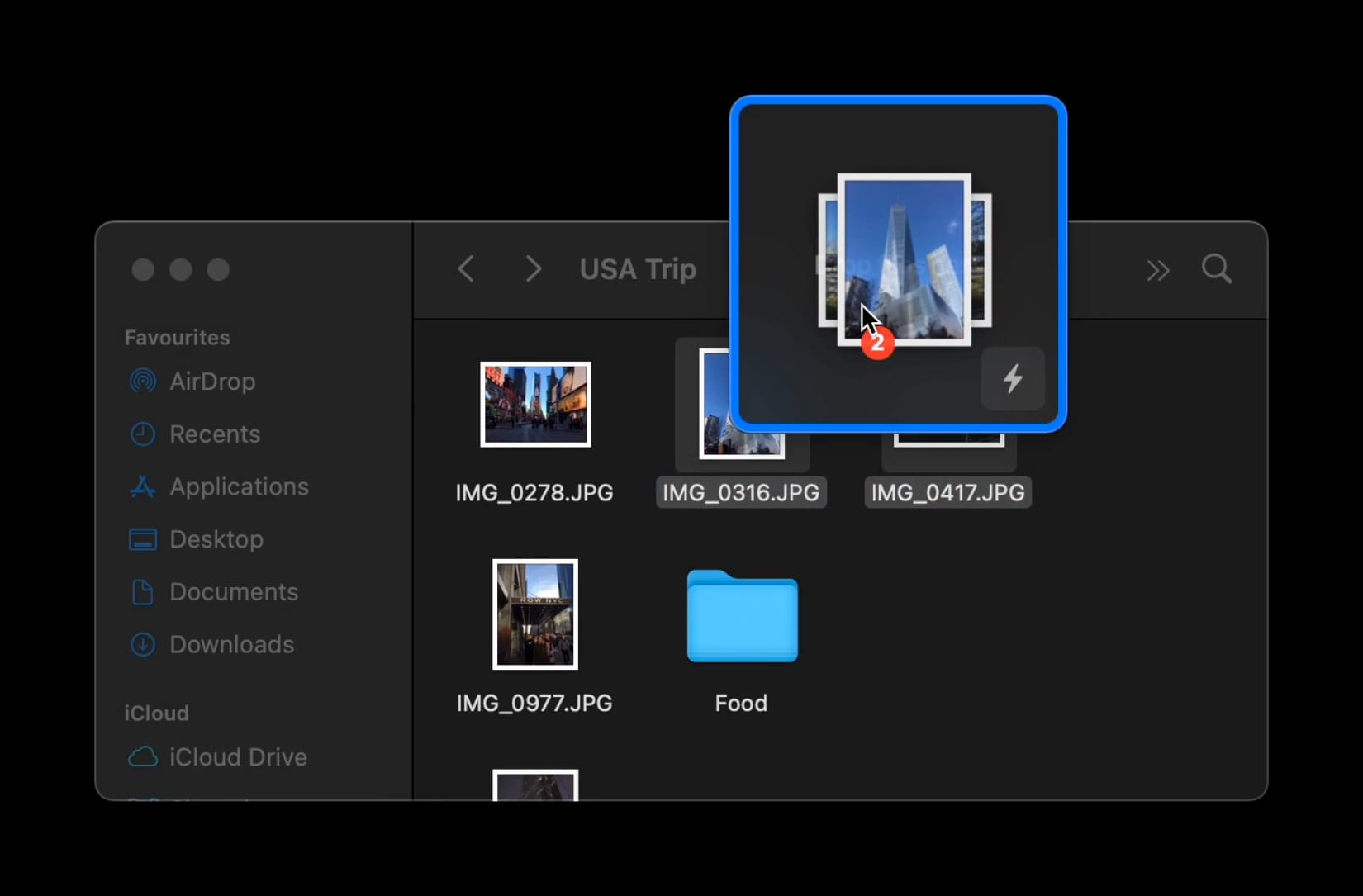 Dropover shown overlayed on Finder