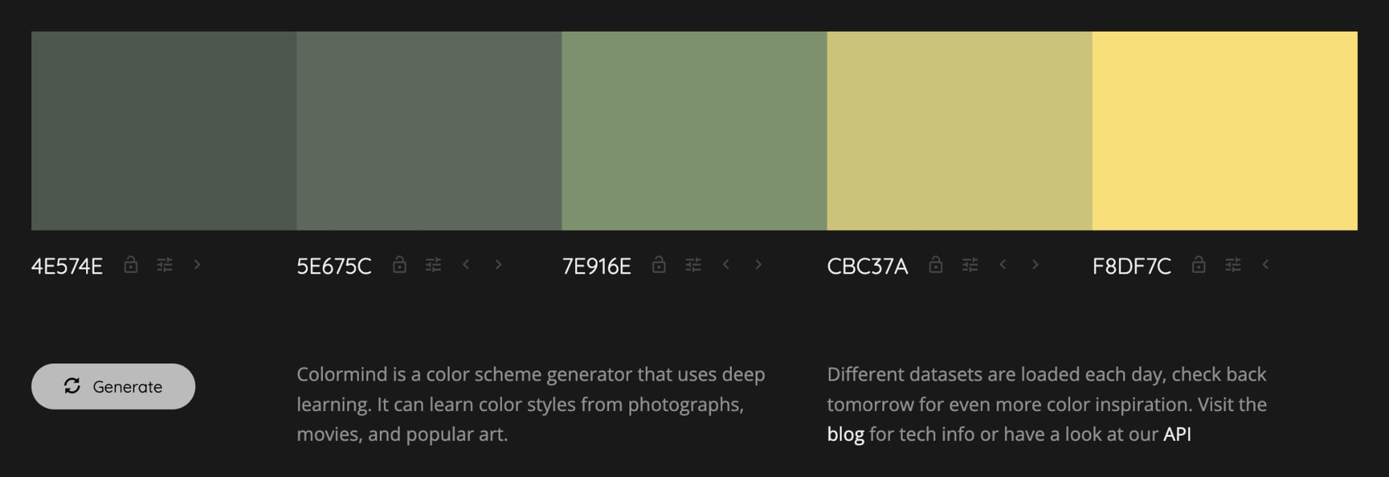Color palette generated by Colormind