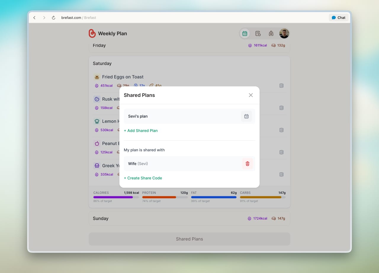 Brefast shared plans feature for household meal coordination