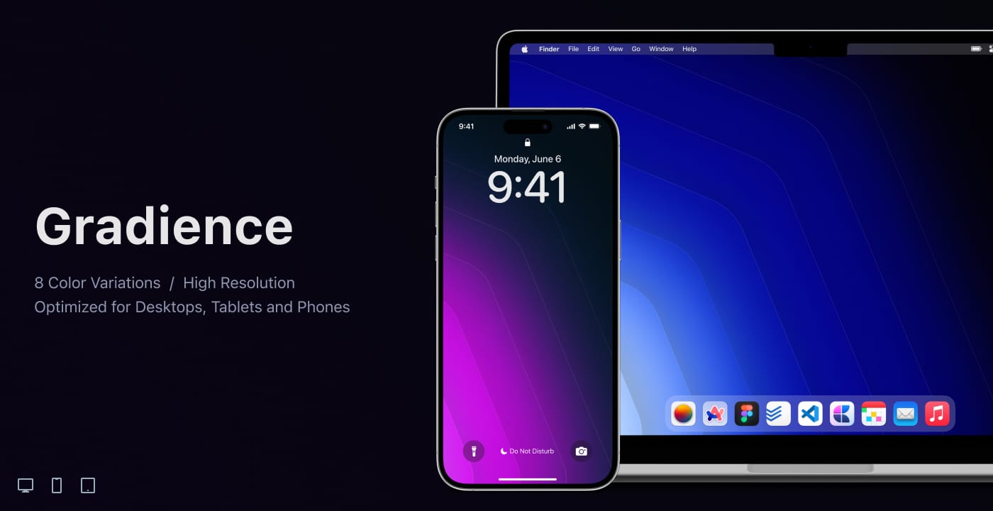 The wallpaper Gradience showcased on an iPhone and a MacBook