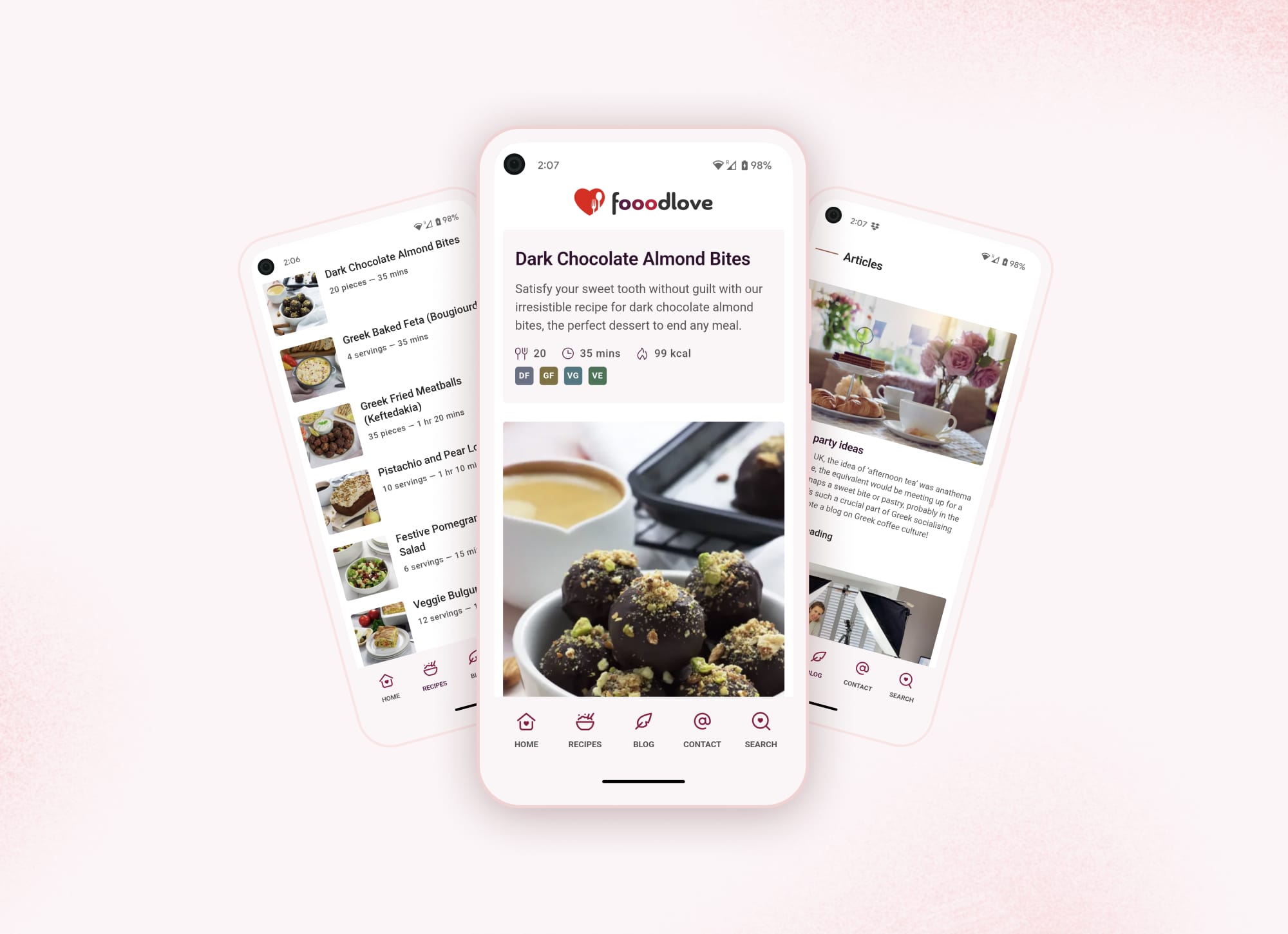 fooodlove showcased on multiple Android devices